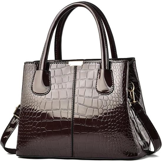Sac à Main En Cuir Marron Effet Croco - Porté épaule, 30x25x6 Cm - Femme