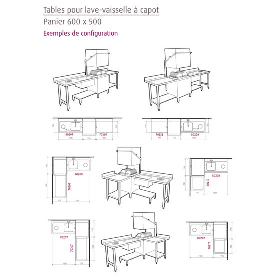 Table lisse pour machines à capot panier 500 x 500 et panier 600 x 500 - PAP707G