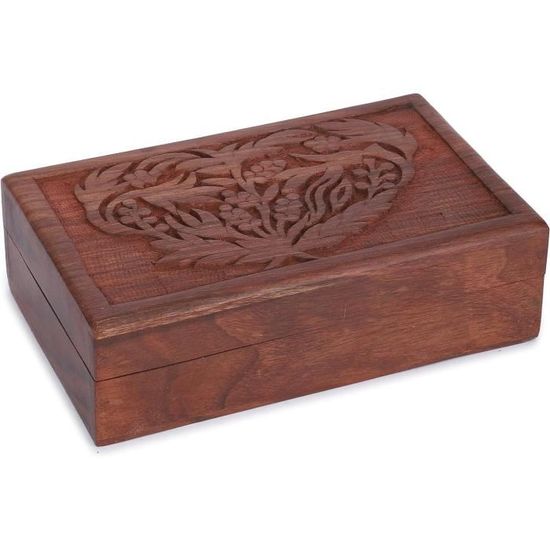 Coffre de rangement longue en bois uni 5 tiroirs avec tiroirs à découpage Pyrographie