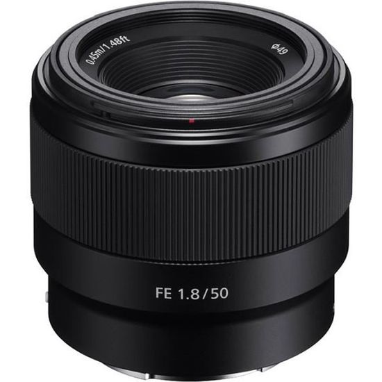 Objectif SONY SEL FE 50 mm f/1.8 - Monture Sony E - Ouverture F/1.8 - Poids 186 g