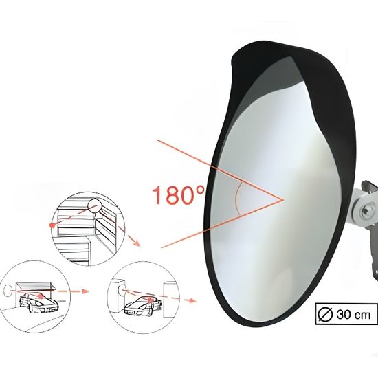 Miroir Convexe De Sécurité 30cm - Angle 130° - Pour Allée, Garage, Entrepôt - Support De Montage Inclus