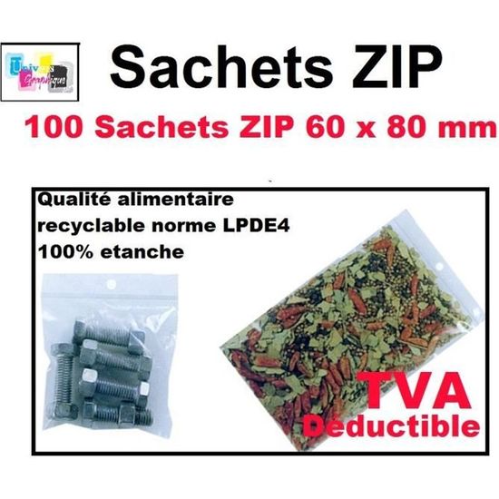 100 Sachets Zip 60x80mm - Sacs De Rangement Étanches Pour Petites Pièces, Vis, Écrous - 50 Microns