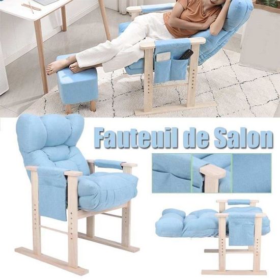 Fauteuil chauffeuse Convertible 1 Place - Fauteuil lounge design capitonné inclinaison (bleu) NOUVEAU -YES