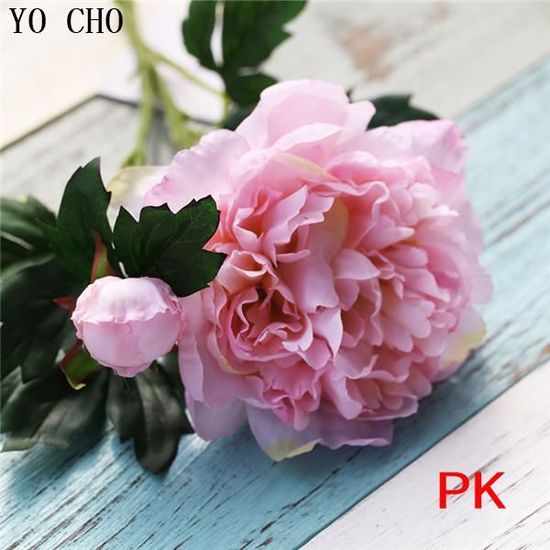 Lot 2 Bouquets Pivoines Artificielles En Soie - Fleurs Roses Rouges Mariage, Décoration Table, Centre De Table, Maison (Rouge Intense)