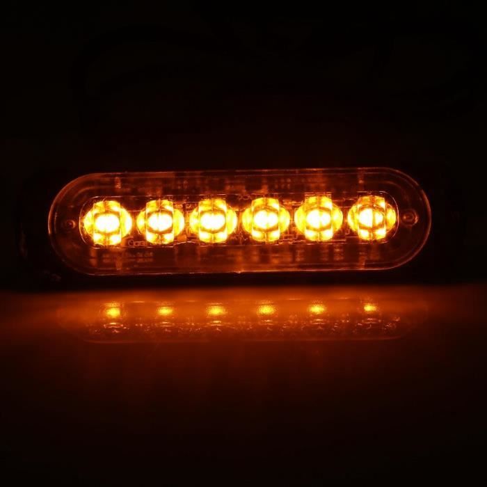 Lot 4 Feux Stroboscopiques LED 12V 24V 6 LED Ambrés - Avertisseur Urgence Voiture Camion