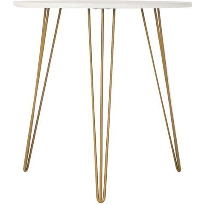 Ronde Table d’appoint Trépied en Métal Petite Table Basse Salon en Bois Nordique Bout de Canapé Design Moderne, Blanc
