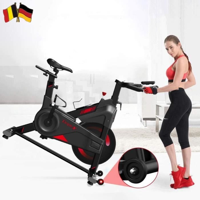 PRO Vélo d'appartement Vélo biking spinning intérieur fitness avec moniteur LCD, capacité 300 LBS - porte-bouteille Noir