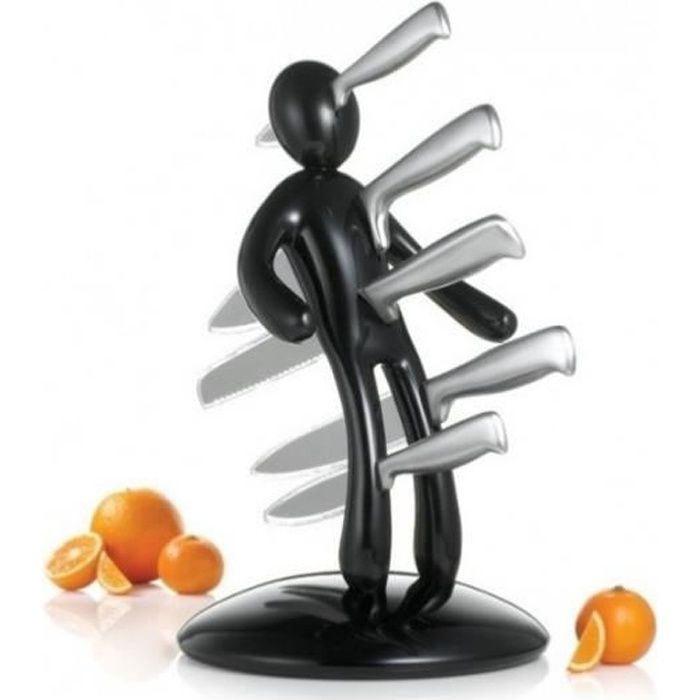 Porte Couteaux Cuisine VuduKnifes + Set 5 Couteaux Acier Inoxydable (Noir)