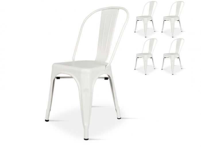 KOSMI.FR Lot de 4 chaises blanches style industriel FACTORY en métal blanc