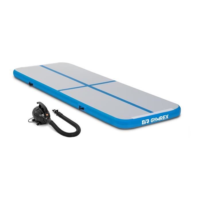 Tapis de Gym Kit Airtrack Gonflable Gymrex GR-ATM1-SET (300x100x10cm 150 kg 10 PSI / 07 bar PVC Nylon ABS Bleu/Gris)