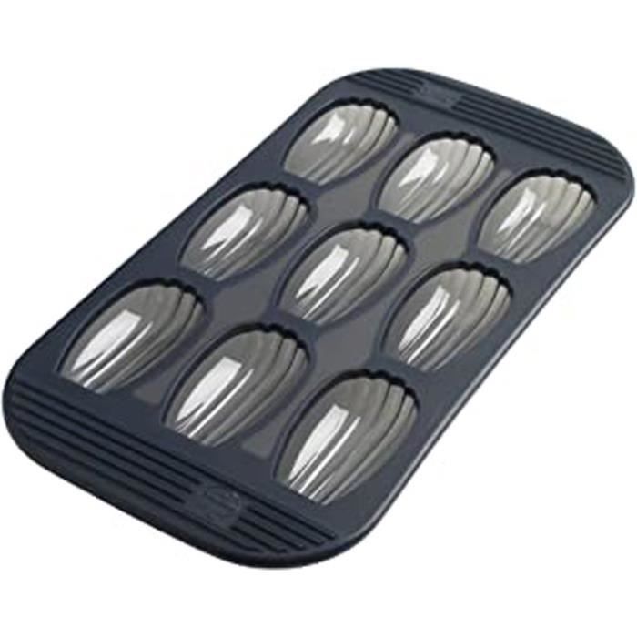 F42614 Madeleines-100 Anti-Adhésif-Maintien Parfait-Gris Fumé, Silicone Premium, Moule 9 Cannelés