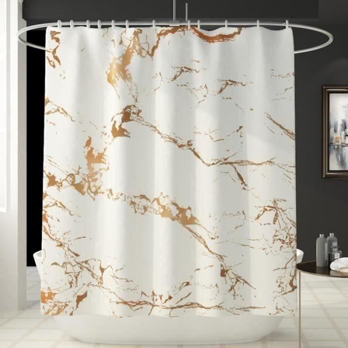 Rideau de Douche et 12 Crochets 180 x 180cm Polyester Imperméable Anti-moisissure Impression Motif Marbre Jaune