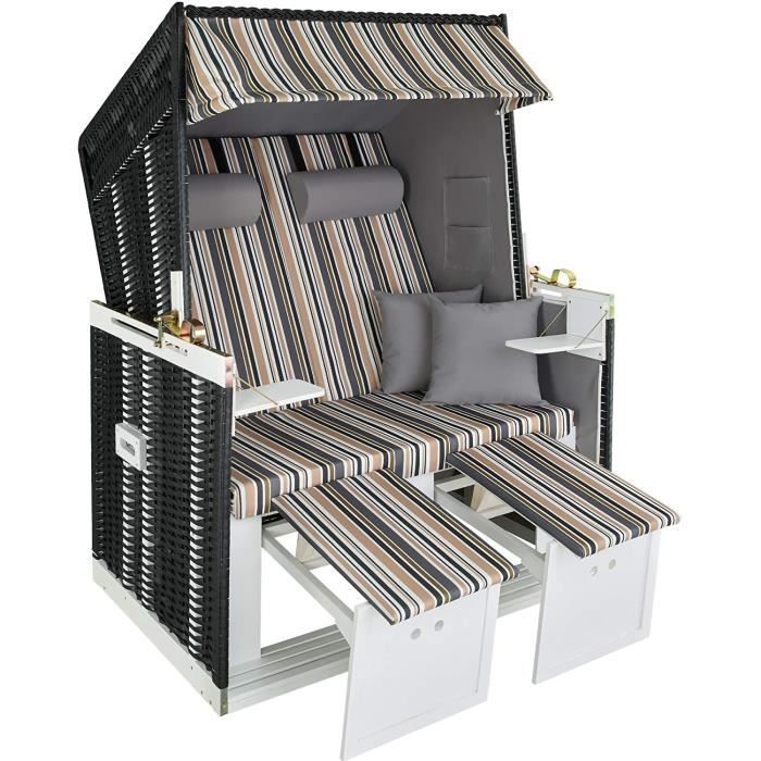 CHAISE LONGUE - TRANSAT - BAIN DE SOLEIL TecTake 800805 Chaise Cabine de Plage + Housse de Protection + 2 Coussins - Diverses Co170