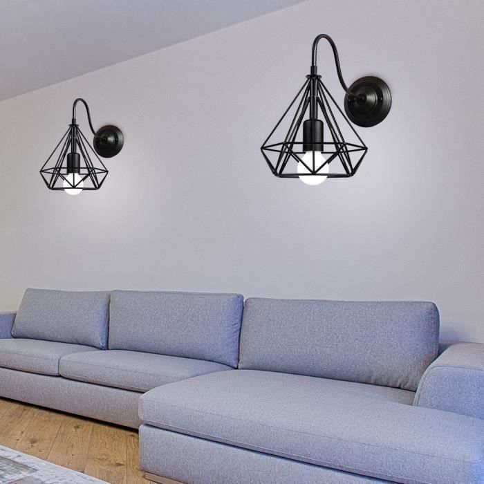 BK STOEX 2Pack Applique Murale en Métal Forme de Diamant Fer Forgé Wall Light Rétro Industrielle Ø200mm Noir