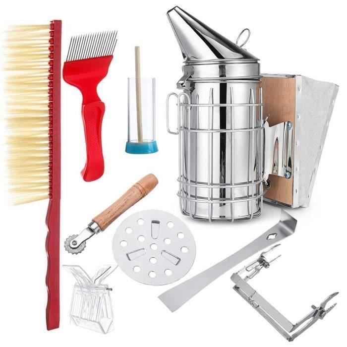 Stainless Acier Apiculture Abeille Ruche Smoker Kit Protection Bouclier Thermique Racloir Équipement Outils Set Apiculture COS19427