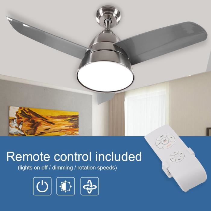 36 Ventilateur de plafond avec lumières changeantes 3 couleurs et télécommande Ventilateur de plafond 3 pales nickel sable -WAN