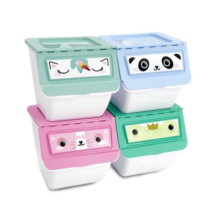 BRAVO HOME Boîtes de Rangement Empilables en Plastique 39x39x36 cm, Lot de 4 Organisateurs de Jouets 36L