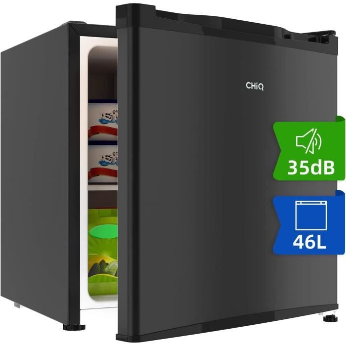 CHiQ mini Réfrigérateur CSD46D4 46L noir Acier inoxydable, 40 db,Glaçons 5L, 12 ans de garantie sur le compresseur