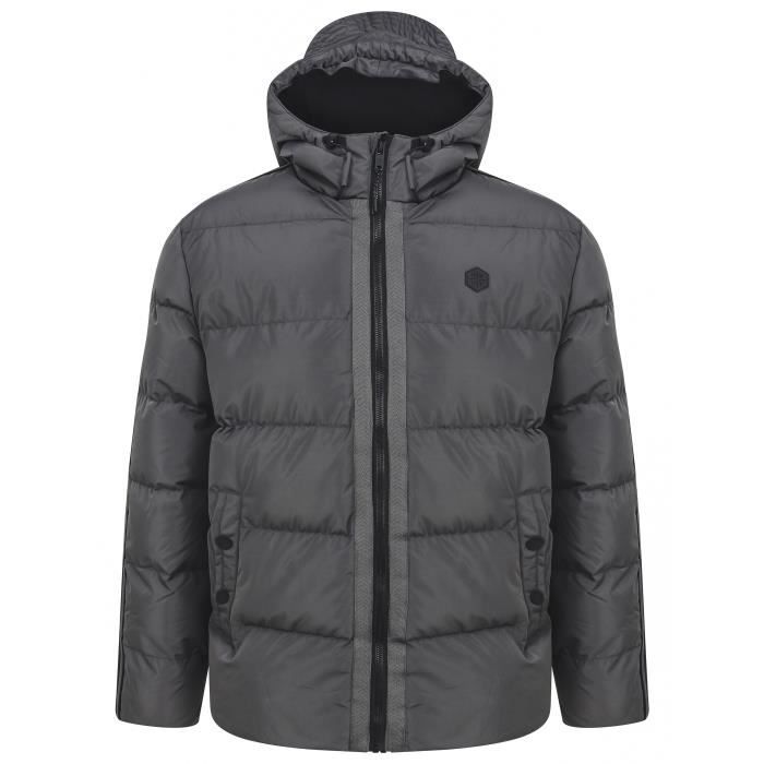 DISSIDENT Doudoune Zippée à Capuche Uni Poches Boutons Logo Poitrine Gris moyen Homme
