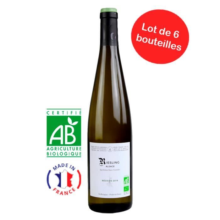 Lot de 6 Bouteilles - Vin Blanc Bio Riesling Alsace 75CL- Récolte 2017 - Franprix Bio - 75cl