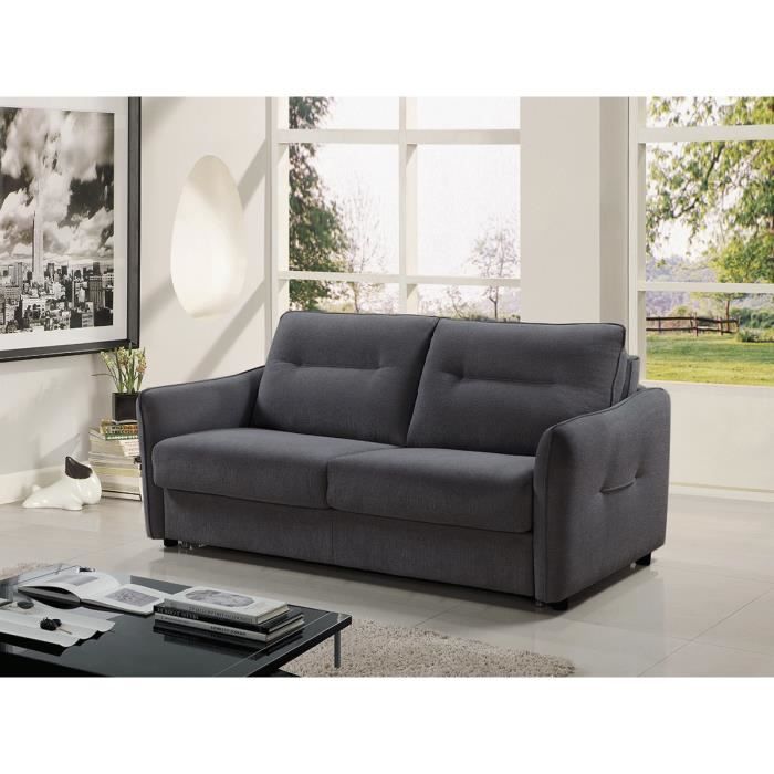 Canapé convertible 3 places velours PRESTO - Gris foncé - Gris