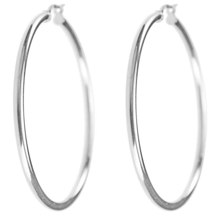 Boucles d'Oreilles Créoles Or 18 Carats 750/000 Blanc - 4cm