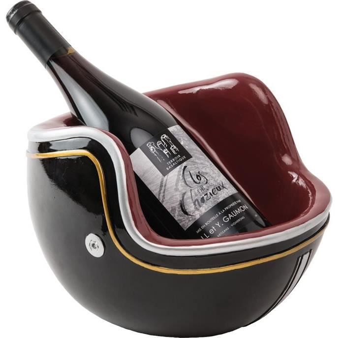 LUDI VIN Porte-bouteille Casque de moto vintage - Noir et rouge bordeaux