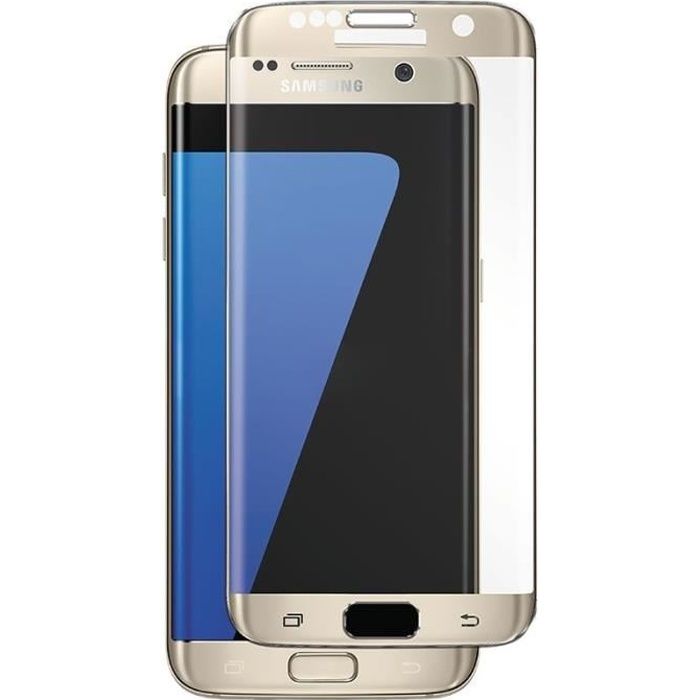 VITRE PROTECTION Ecran film en VERRE Trempé à Bord incurvé Gold Doré pour SAMSUNG GALAXY S7 EDGE filtre protecteur d'écran INVISIB