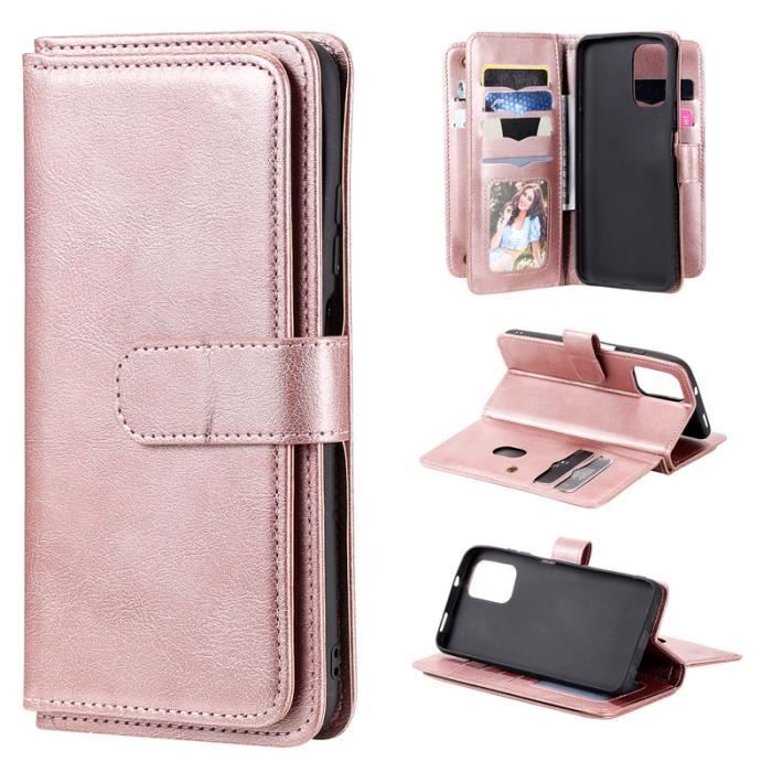 Housse Couleur unie étui Pour Xiaomi Redmi Note 10S - Note 10 4G 6.43- Or rose 10 cartes PU Cuir Flip Cover