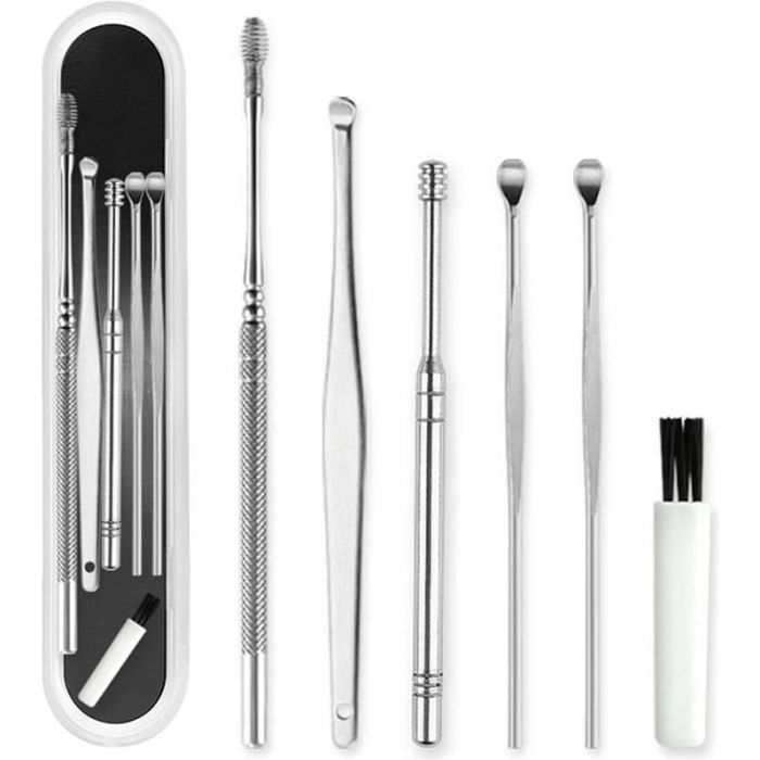 6 Pièces Ensemble De Cure-Oreille Cure-Oreille En Acier Inoxydable Dissolvant Curette À Cire Cuillère Nettoyeur D'Oreille Outil De