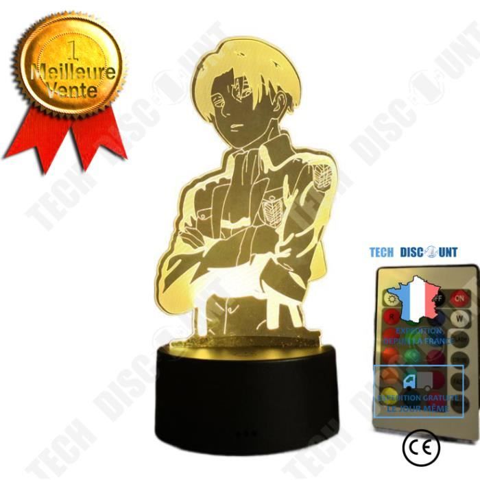 TD® 3D Illusion Lampe Led Veilleuse Anime Attaque Sur Titan Capitaine Levi Ackerman Figure Lampe 7 Couleurs Tactile Lampe de Chevet.