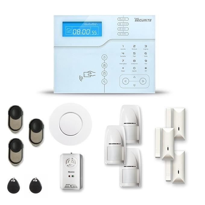 Alarme maison sans fil SHB V2 3 à 4 pièces mouvement + intrusion + détecteur de fumée + gaz - Avec GSM