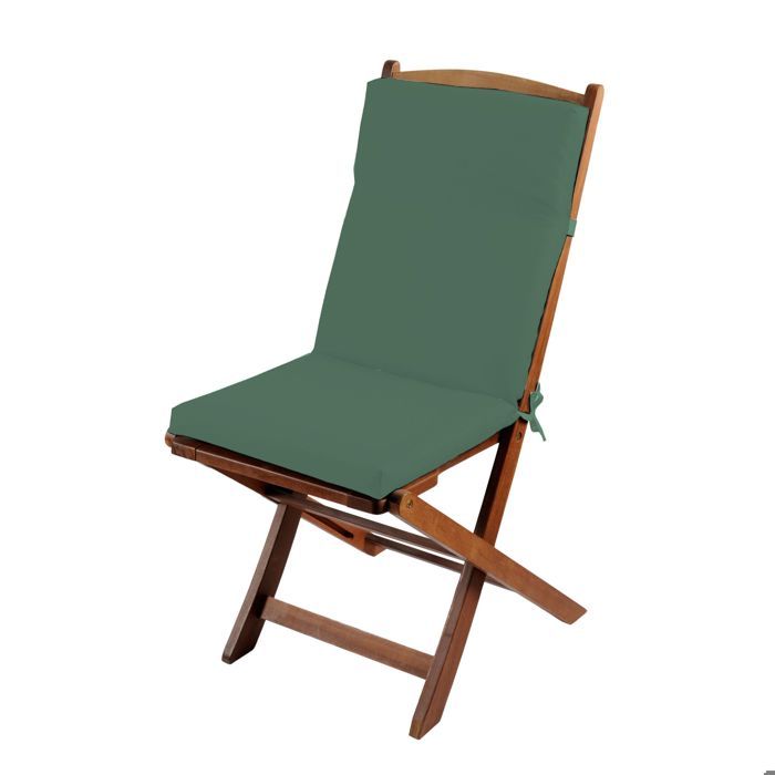 coussin de fauteuil déperlant, vert , 90 x 40 cm, attache clips + nouettes, 100% polyester