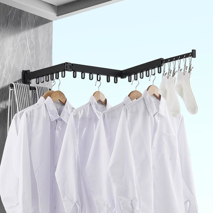 Etendoir Mural Extensible, Etendoir a Linge Mural Pliable, Sechoir a Linge Mural Interieur