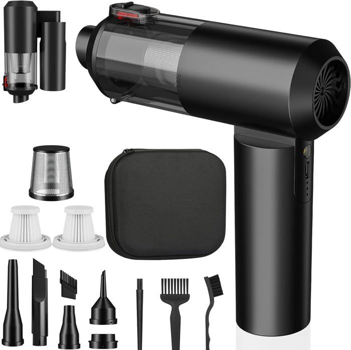 Aspirateur Voiture Sans Fil 21KPA 4-en-1 - Aspiration, Soufflage, Pompe Air Et Vide