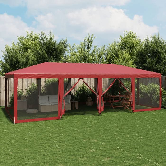 vidaXL Tente de fête avec 12parois latérales en maille rouge 8x4m PEHD tente tente à baldaquin auvent de gazebo tente de 4010075