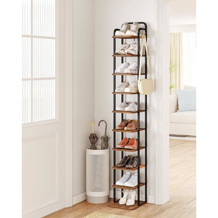 Étagère à Chaussures Verticale à 10 Niveaux Tour à Chaussures pour Petits espaces autoportante réglable Gain de Place