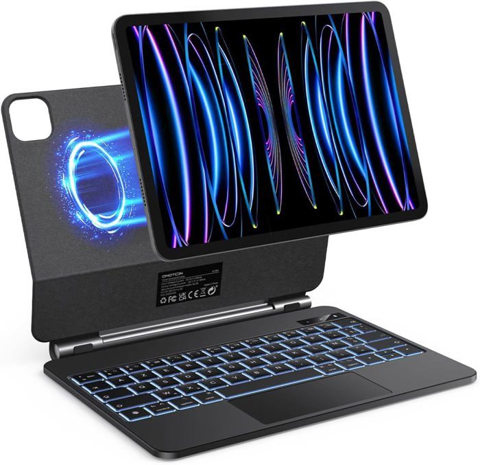 Clavier Magnétique AZERTY Pour IPad Air 11 2024 M2 / Air 5 / Air 4 / Pro 11 - Avec Trackpad Et Rétroéclairage 7 Couleurs