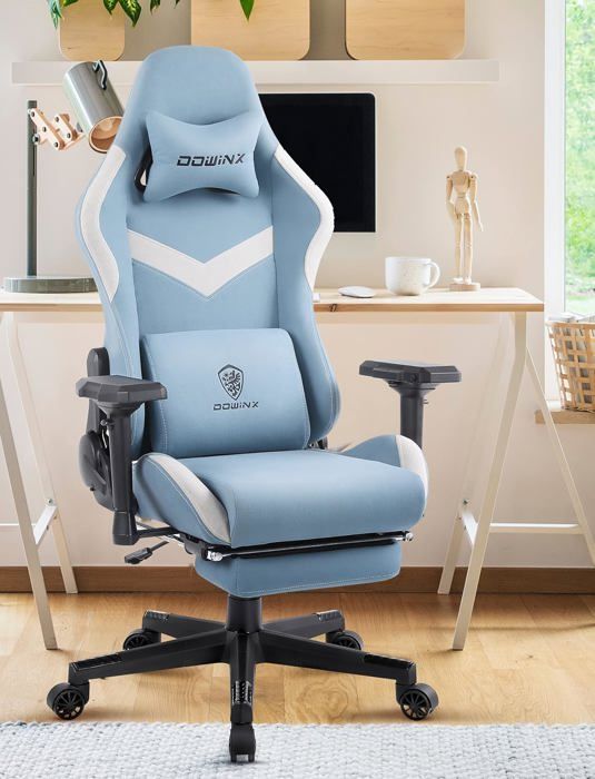 Dowinx Chaise de jeu, chaise de bureau pour PC avec support lombaire massant, style course, dossier haut, réglable, pivotant, avec repose-pieds ( noir