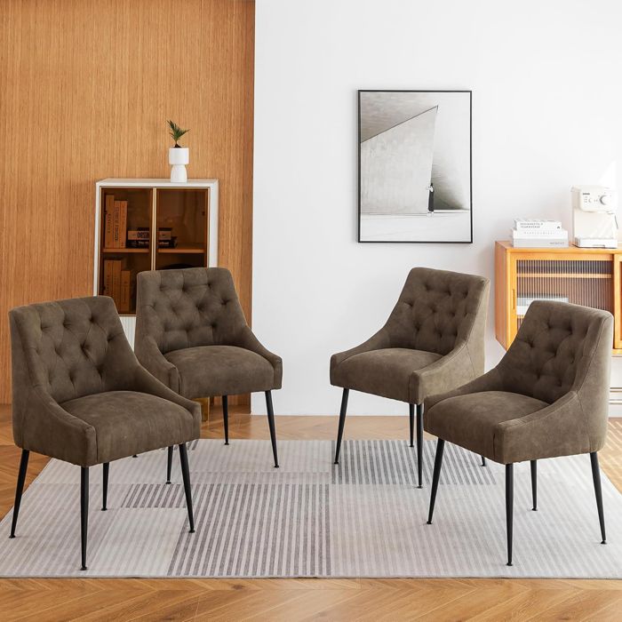 DYHOME Lot de 4 Chaises Salle à Manger Chaise en Simili-daim Avec Poignée Noir Moderne Luxe Chic Vert