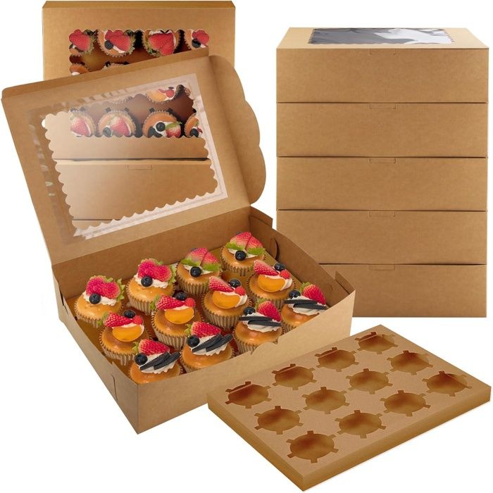 Lot De 15 Boîtes à Cupcakes En Carton Avec Fenêtre Transparente - 6 Emplacements - Dimensions 21,5x13,5x5 Cm - Pour Transport Et Cadeaux