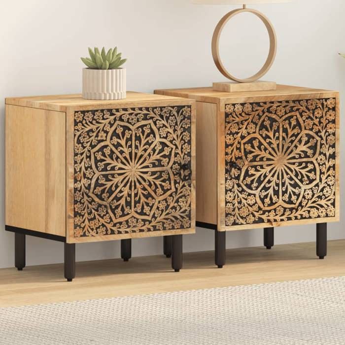 Lemon Tables de chevet - Lot de 2 - Meuble de Nuit - VIDAXL - 40x33x46 cm - Bois de manguier solide CCL44353454