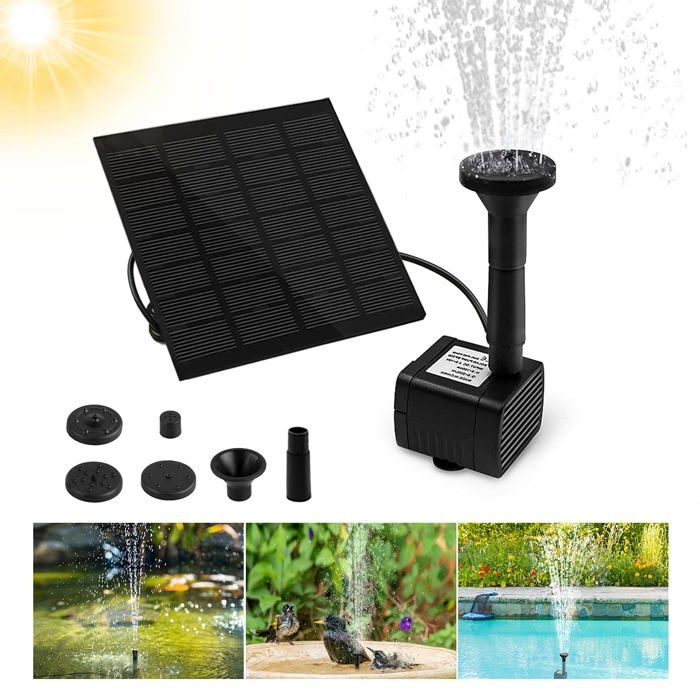 AIMOONSA Fontaine Solaire Extérieure Ronde 1 2W – Pompe flottante ABS pour jardin bassin bain doiseaux