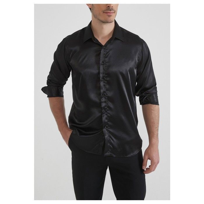 Chemise Satiné Noir Homme Noir Cdiscount Prêt-à-Porter