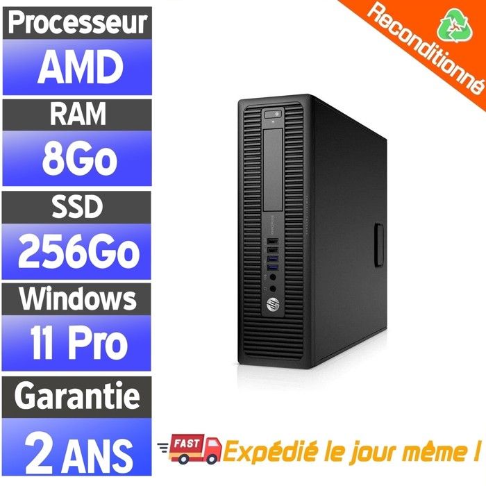 HP PC Fixe 705 G3 – AMD A10 – 8Go – SSD 256Go – Windows 11 Pro
