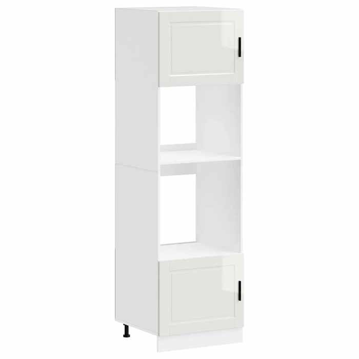 (SOLDE dété)Armoires de four/Colonne de cuisine - 2 pcs Porto - Pieds réglable - blanc brillant bois dingénierie Aspect