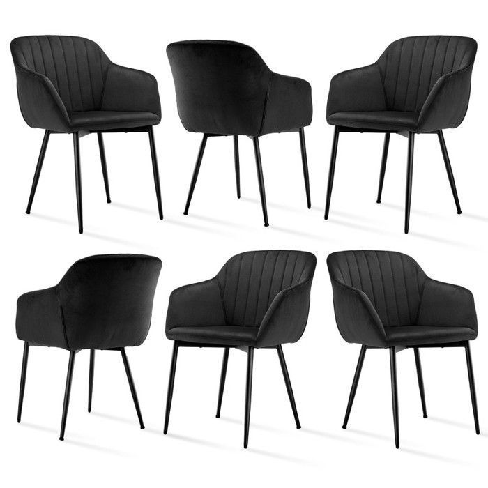 Goeurvant Chaises de salle à manger avec assise large et accoudoirs confort minimaliste - Lot de 6 - Noir