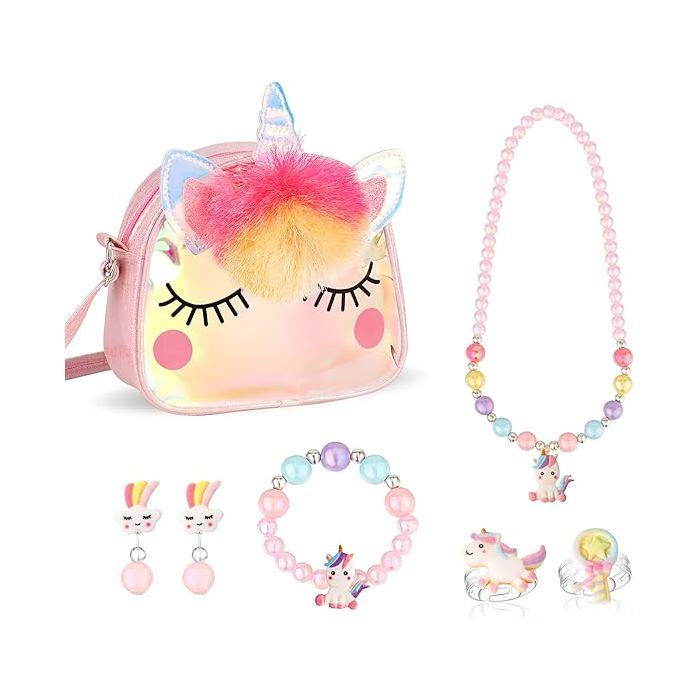 Licorne Sac A Main Bijoux Enfants Fille Unicorn Collier Bracelet Boucle 