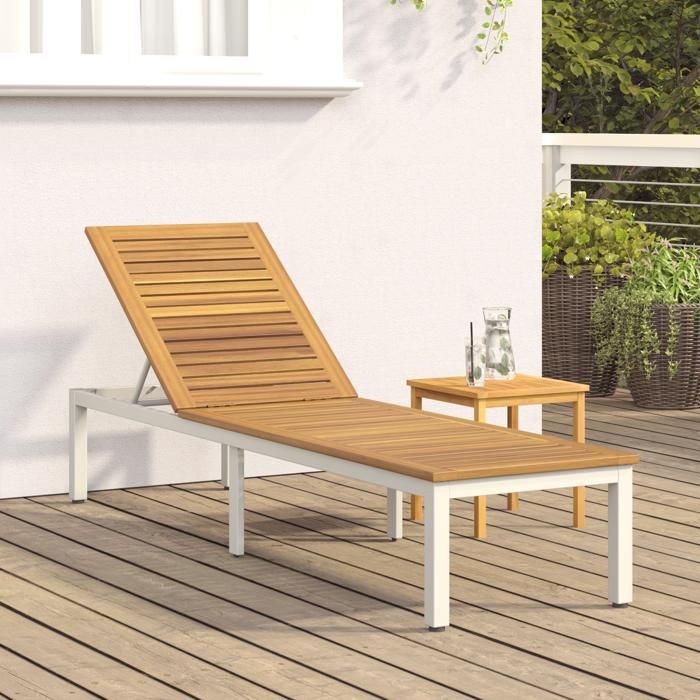 Chaise longue - Transat dextérieur/1personne - Grise 200x55x35 cm - Bois de Teck Massiftop vente366454862