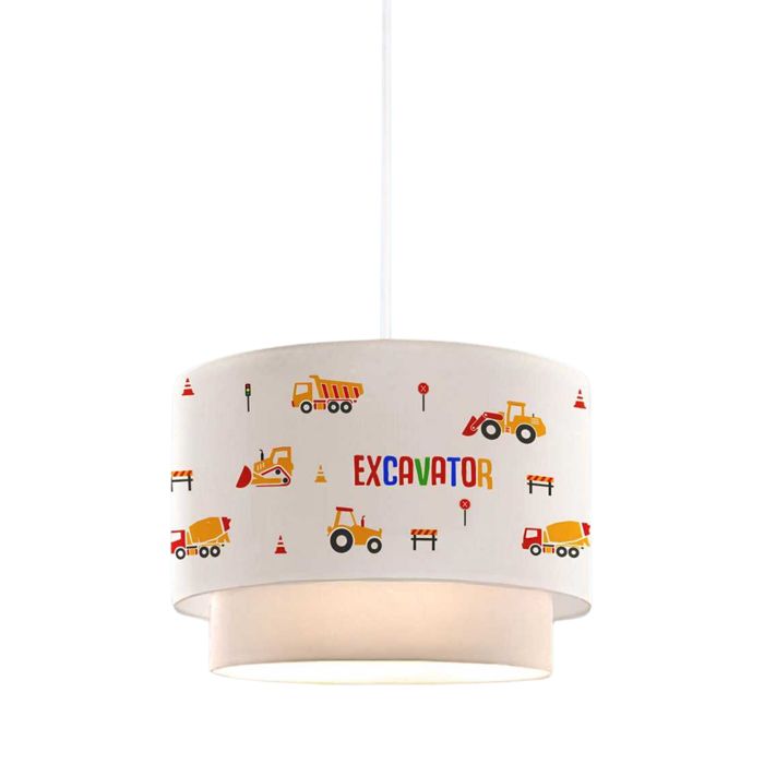Suspension Lurgan pour enfant motif dengins de chantier blanc